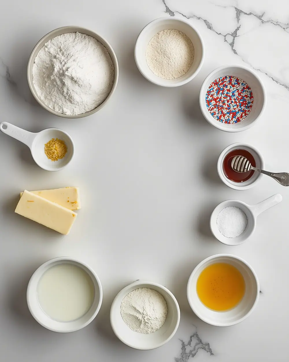 Ingredients for 4th of july shortbread cookies family recipe