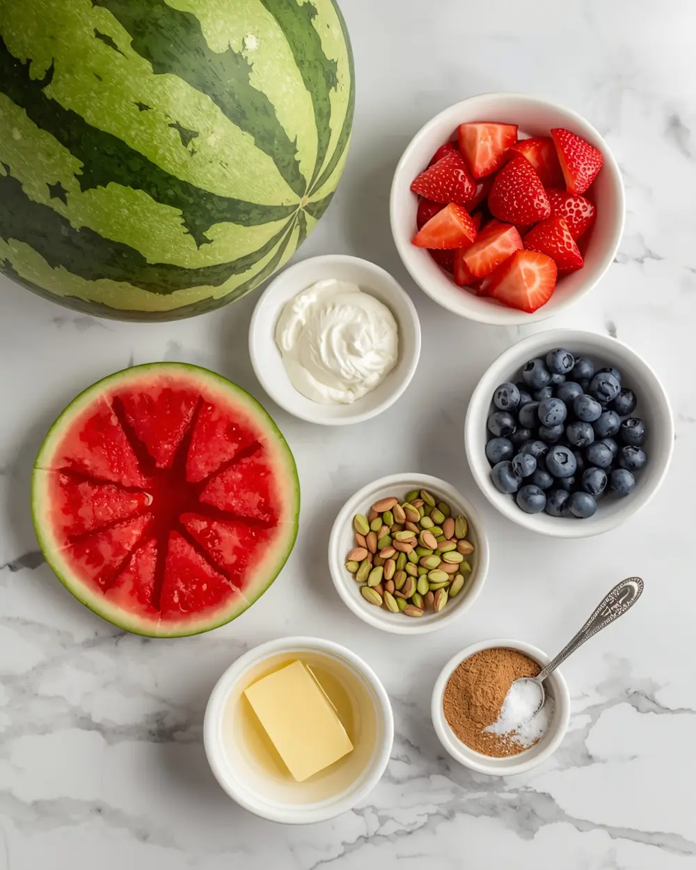 Ingredients for 4th of july watermelon pizza family