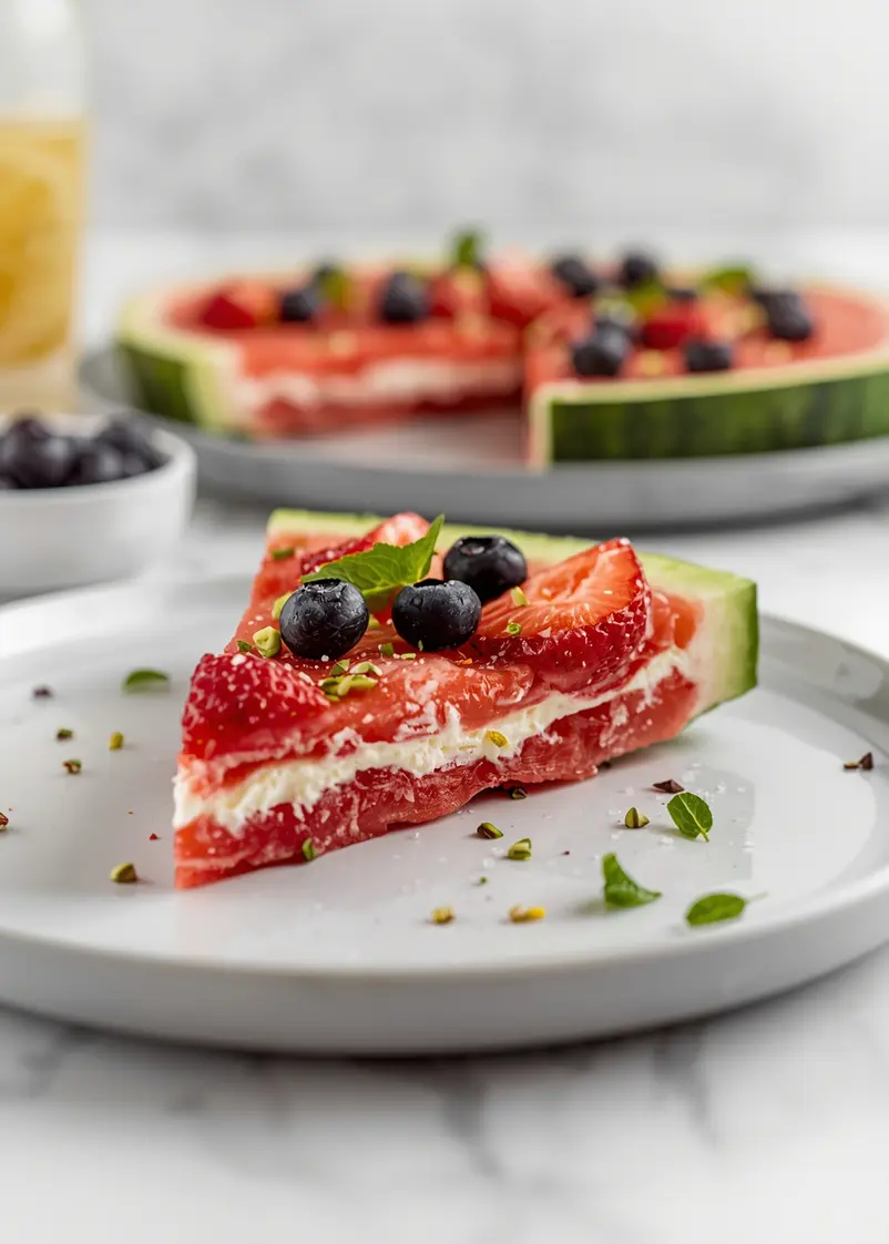 4th of july watermelon pizza family ready to serve