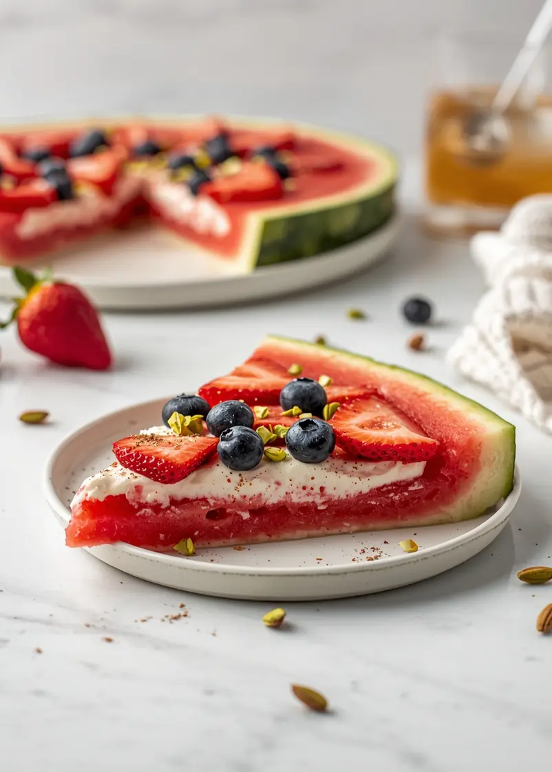 4th of july watermelon pizza family ready to serve