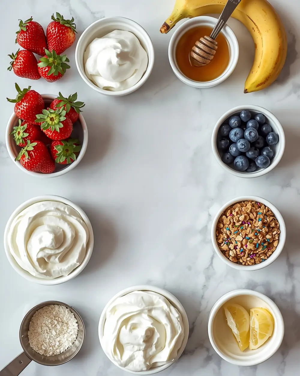 Ingredients for 4th of july yogurt parfaits family