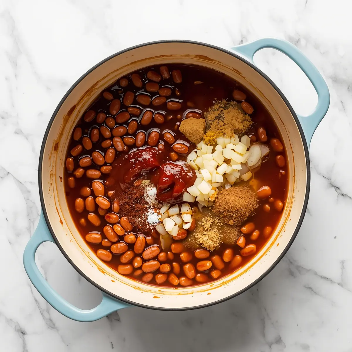 Cooking instructions for BBQ baked beans family summer