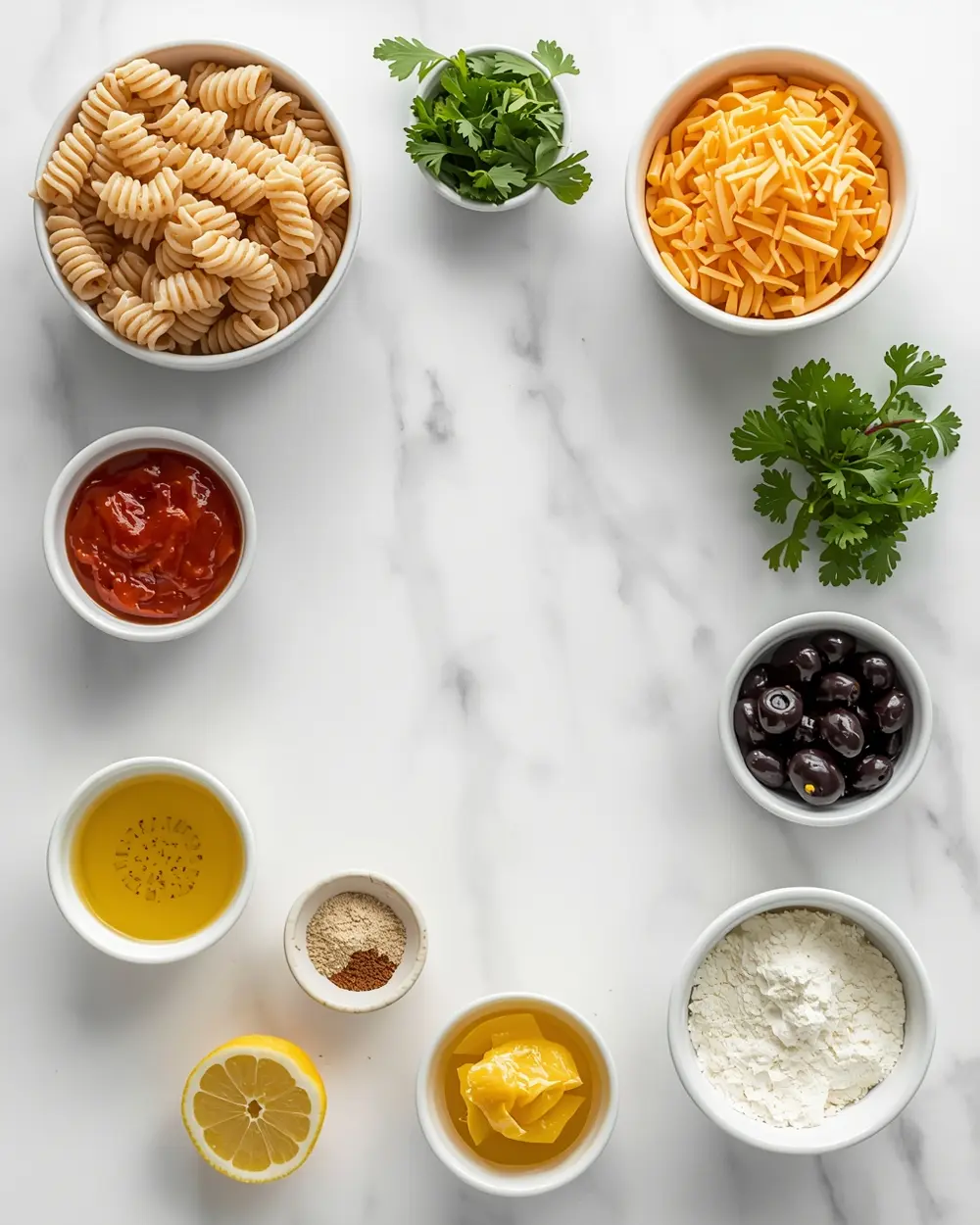Ingredients for BBQ pasta salad family summer