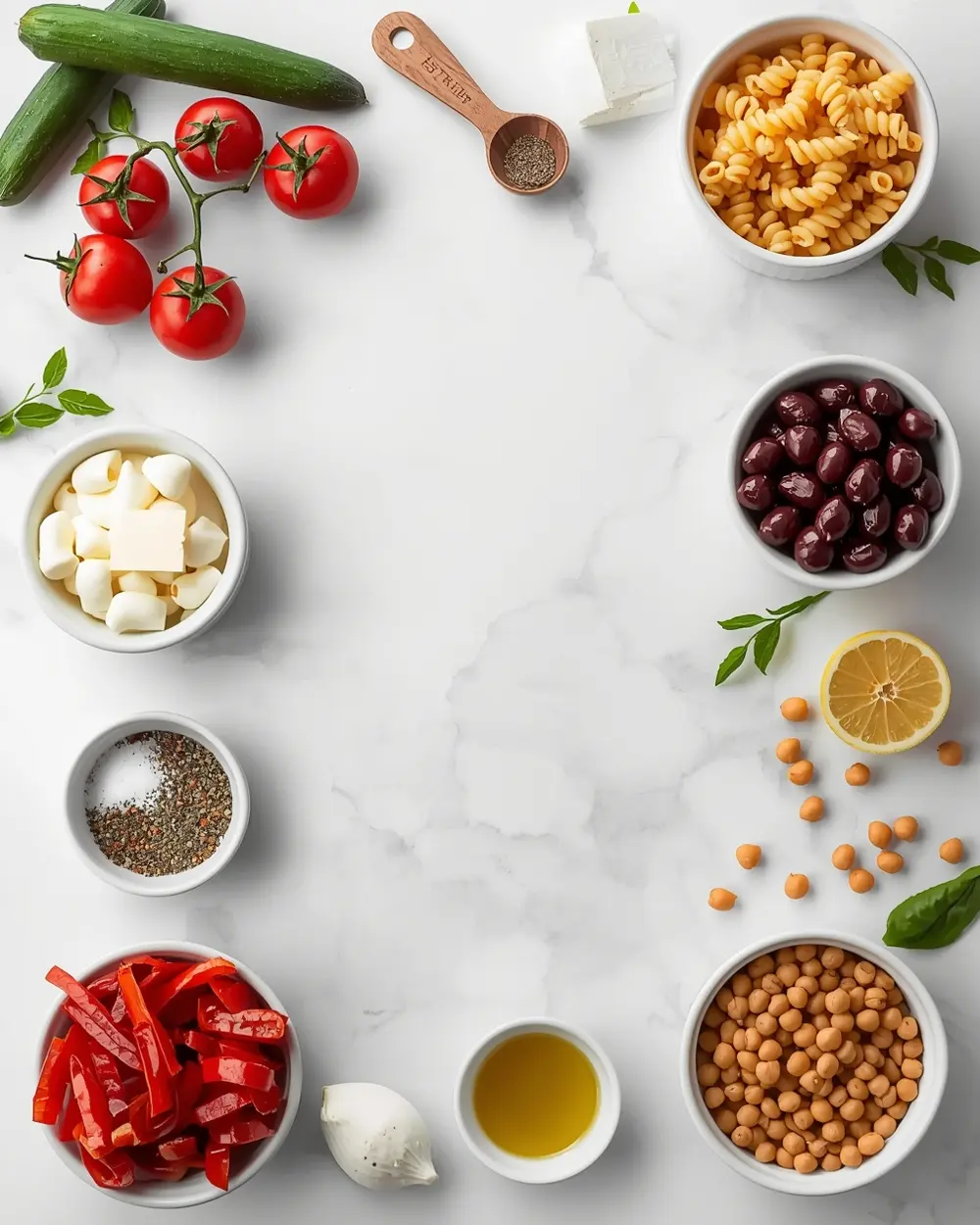 Ingredients for Italian pasta salad family summer