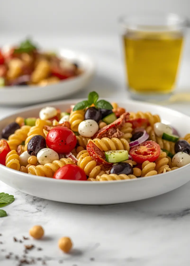 Italian pasta salad family summer ready to serve