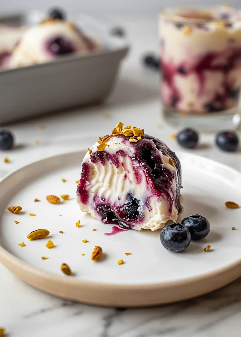 blueberry swirl ice cream family summer ready to serve