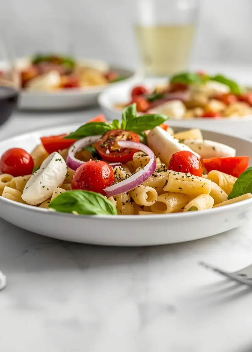 caprese pasta salad family summer ready to serve