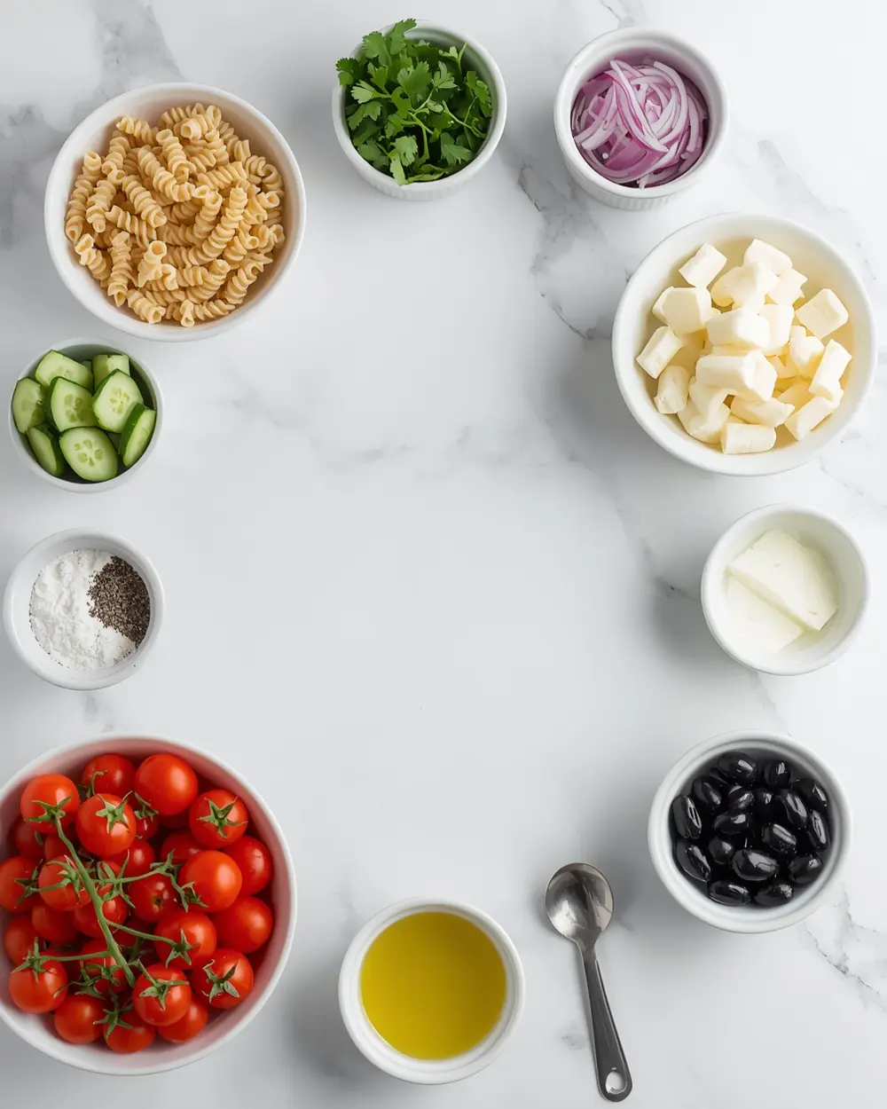 Ingredients for chicken pasta salad family summer