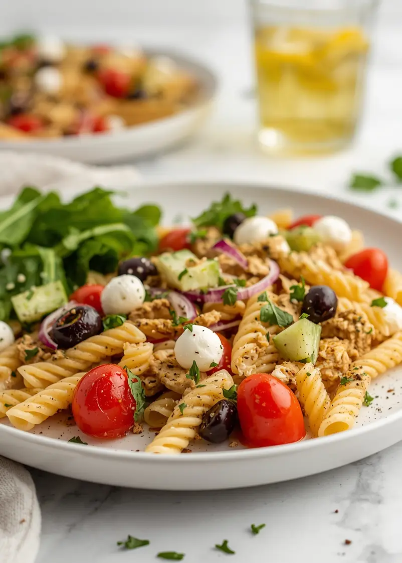 chicken pasta salad family summer ready to serve