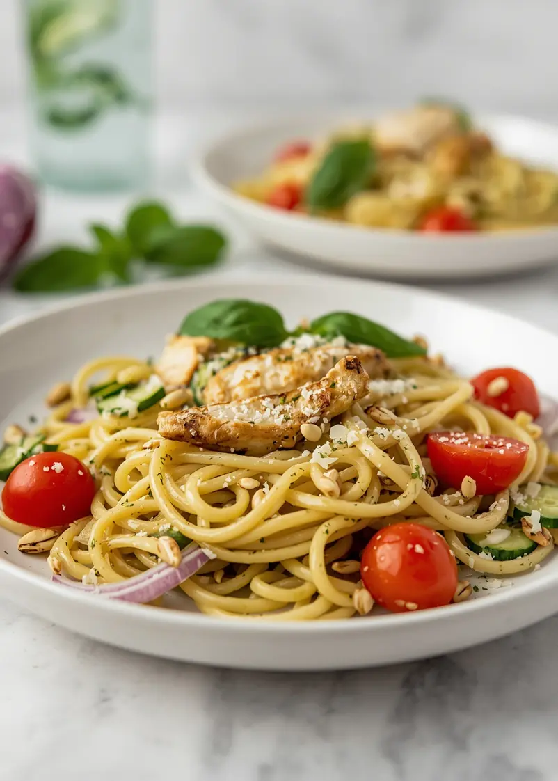 cold pesto pasta family summer ready to serve