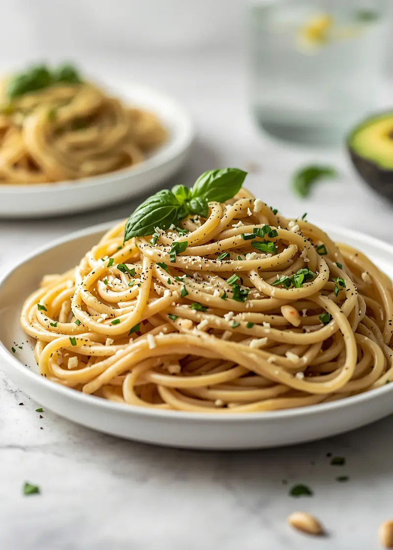 creamy avocado pasta family summer ready to serve
