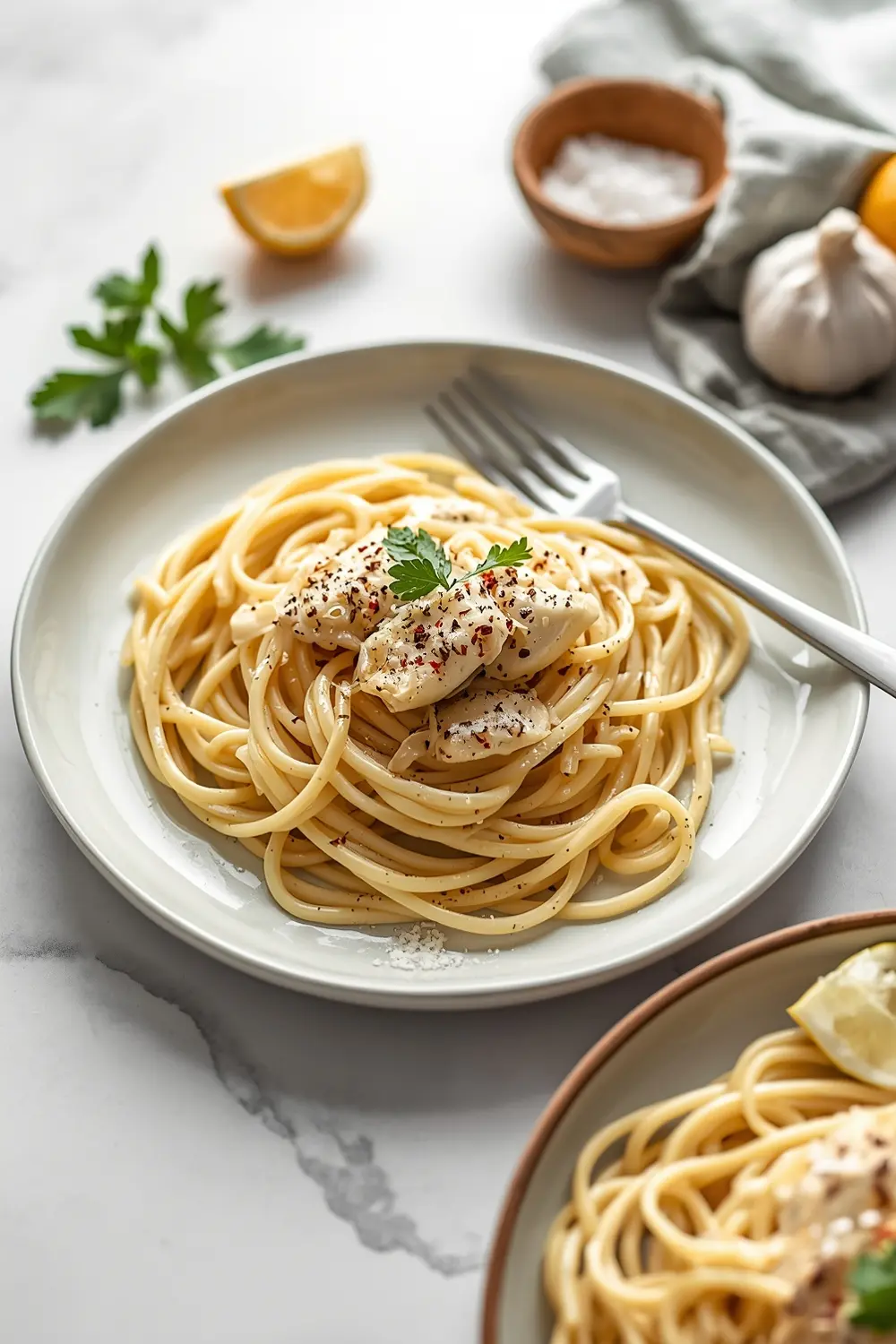 creamy garlic pasta family summer