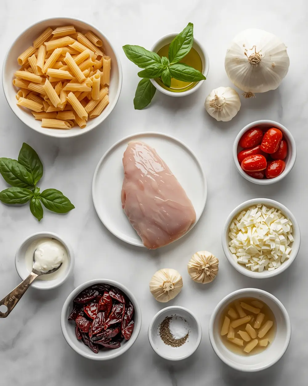 Ingredients for creamy tuscan pasta family summer