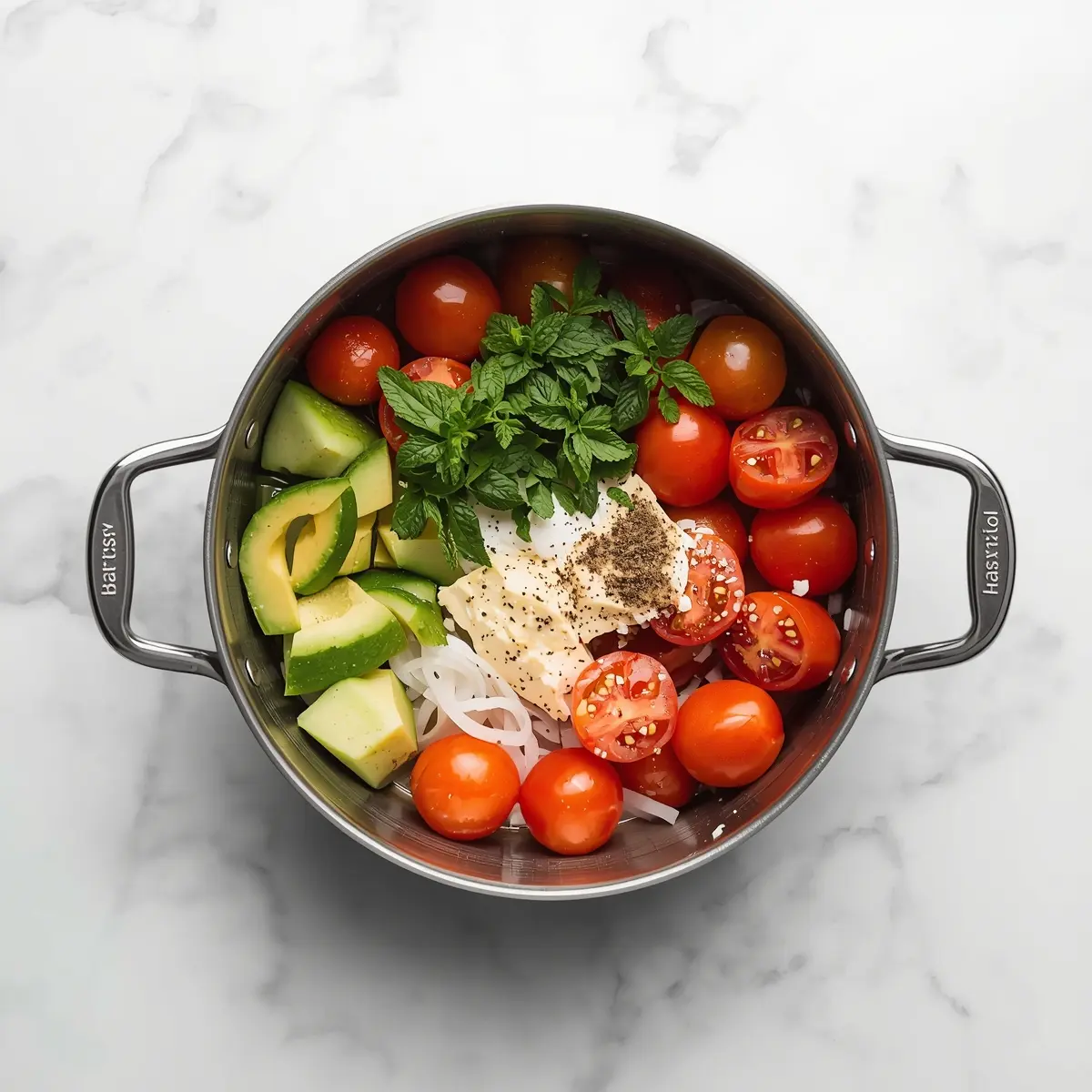 Cooking instructions for cucumber tomato avocado salad family