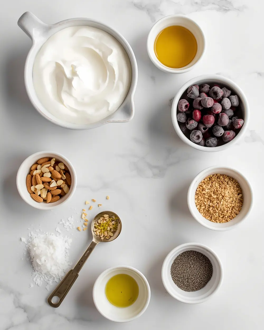 Ingredients for frozen yogurt bark family summer recipe