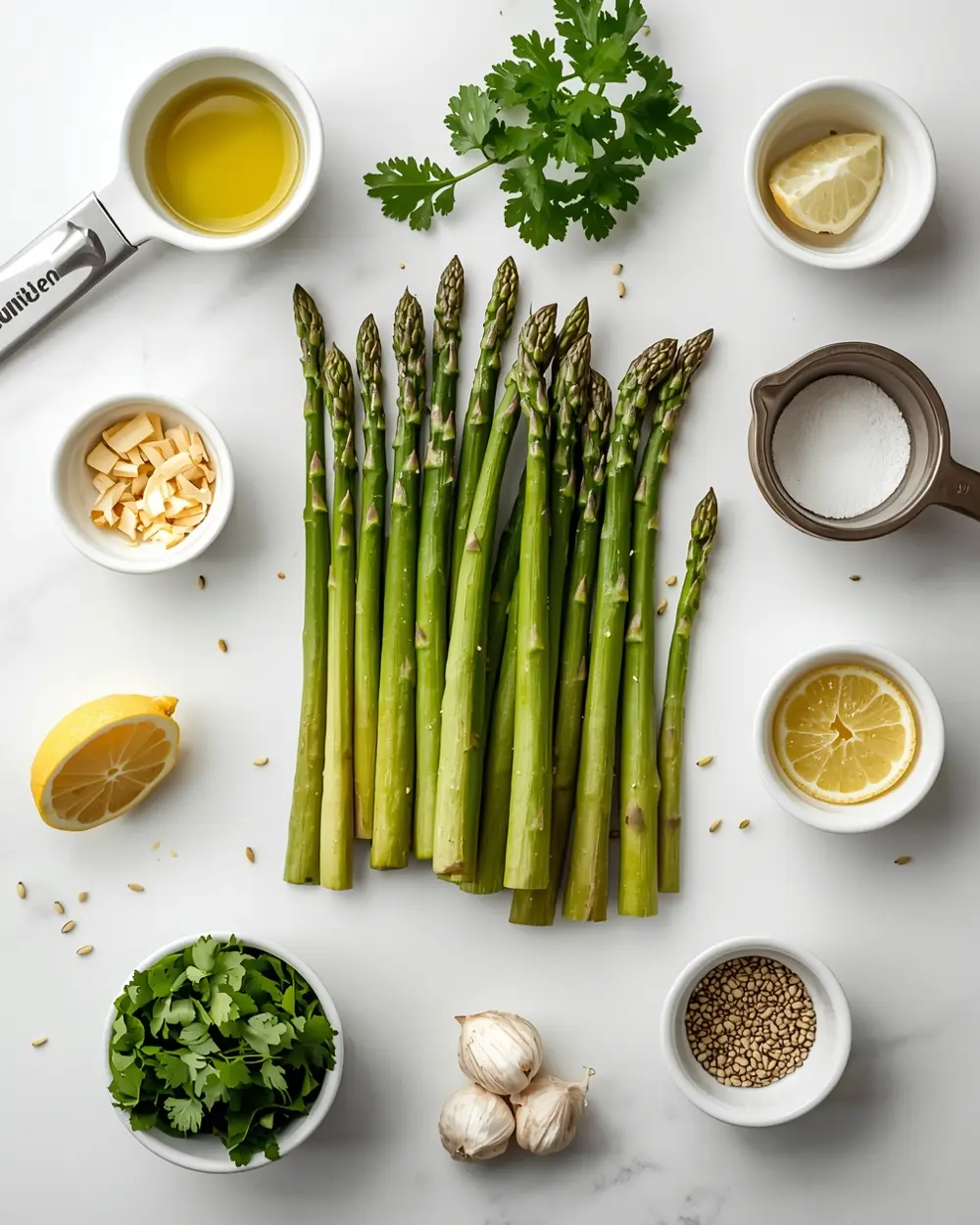 Ingredients for grilled asparagus family summer