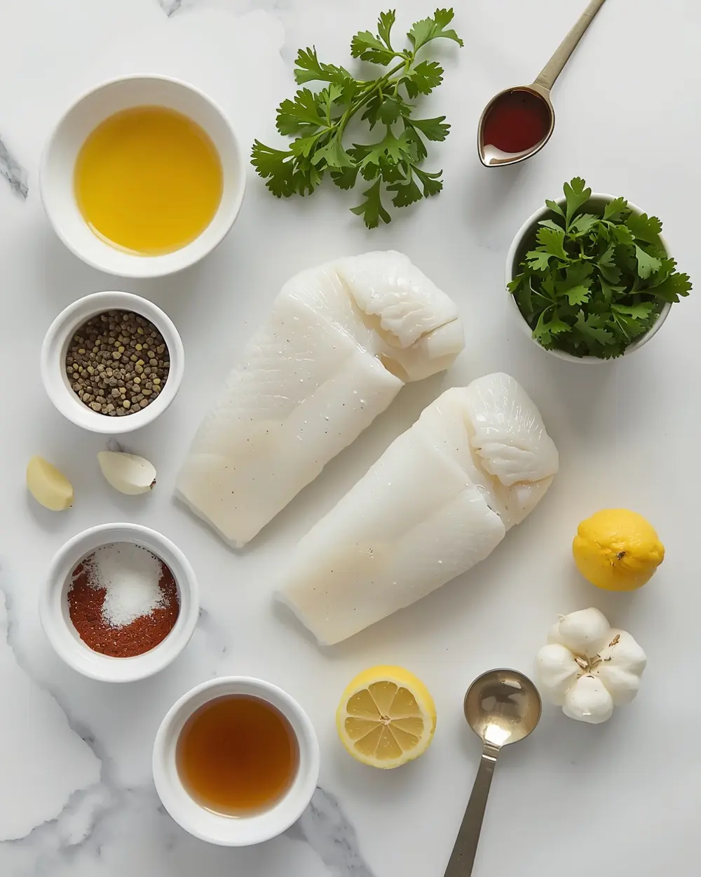 Ingredients for grilled cod family summer dinner