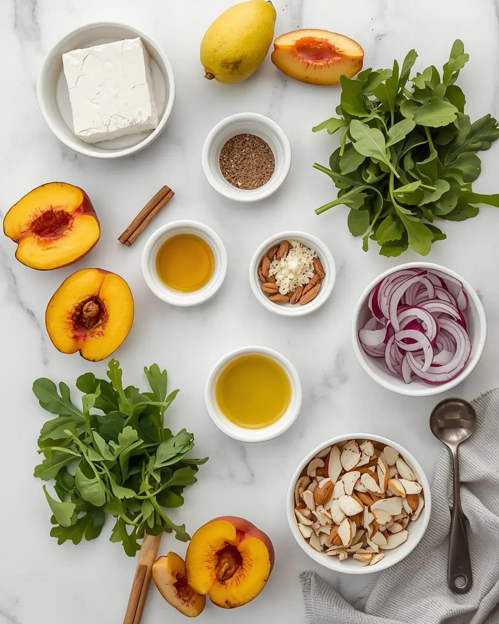 Ingredients for grilled peach salad family summer