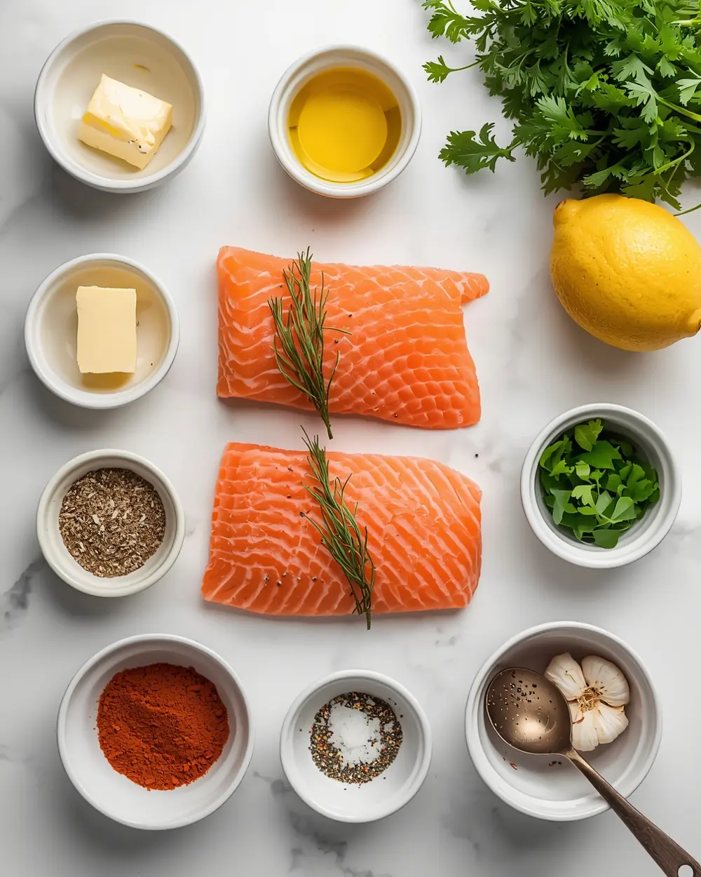 Ingredients for grilled salmon family summer