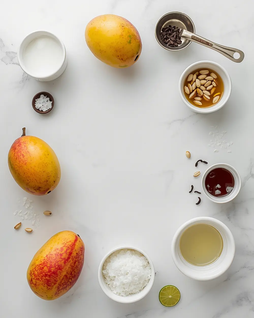 Ingredients for mango coconut ice cream family summer