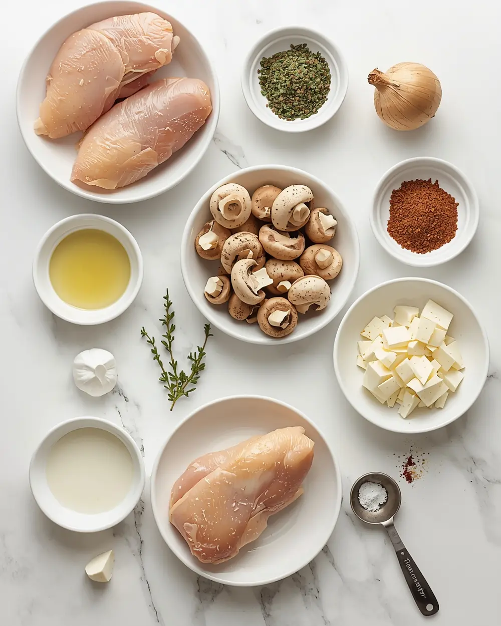Ingredients for one pan chicken mushroom family summer recipe