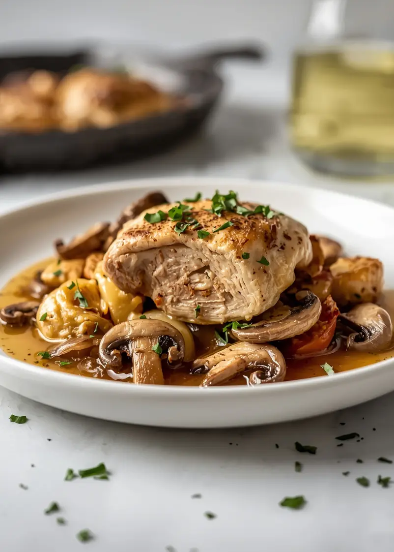 one pan chicken mushroom family summer recipe ready to serve