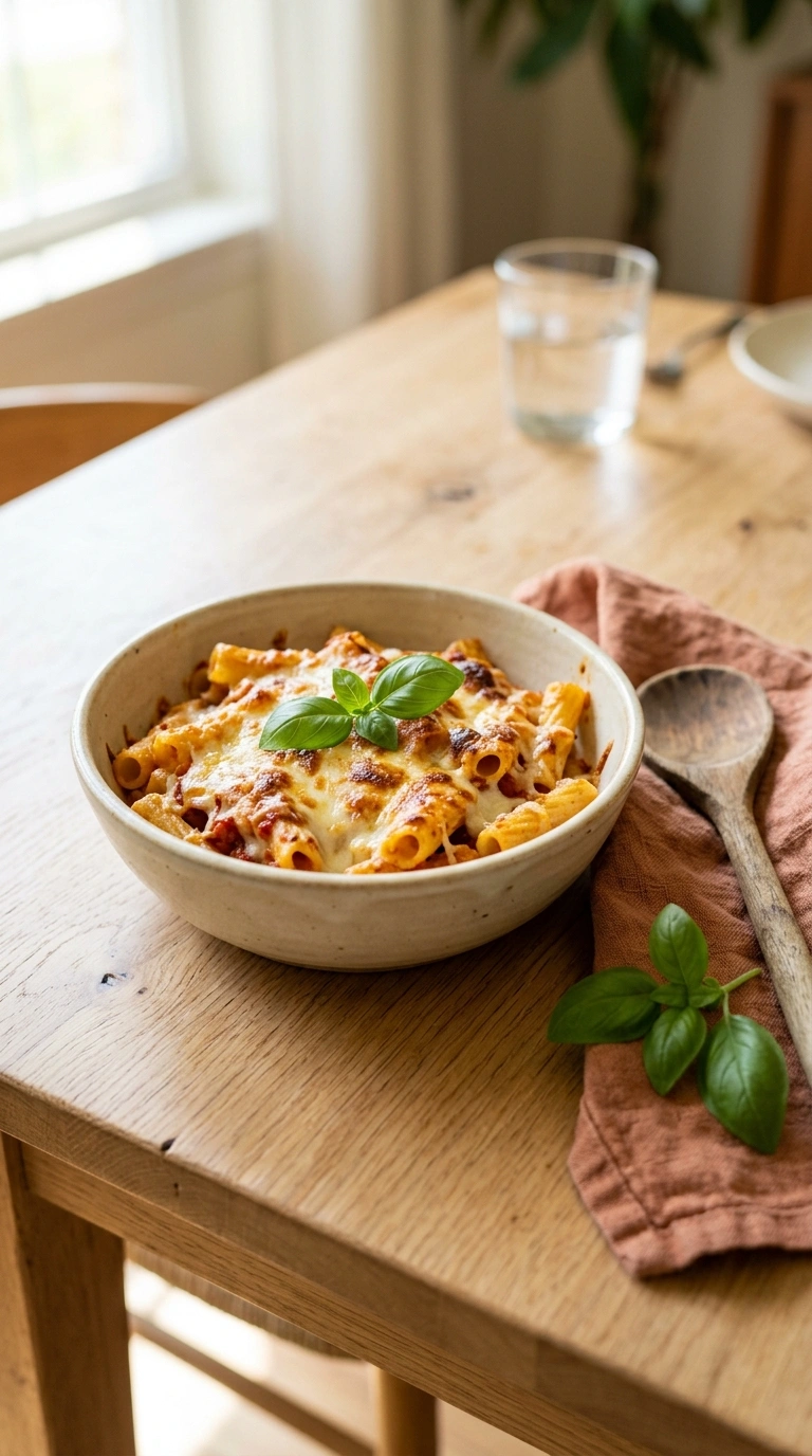 baked ziti family summer ready to serve