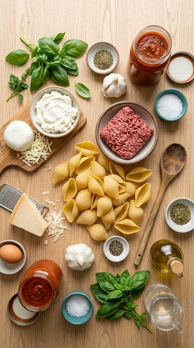 Ingredients for stuffed shells family summer