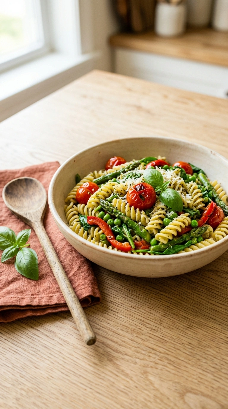 pasta primavera family summer ready to serve