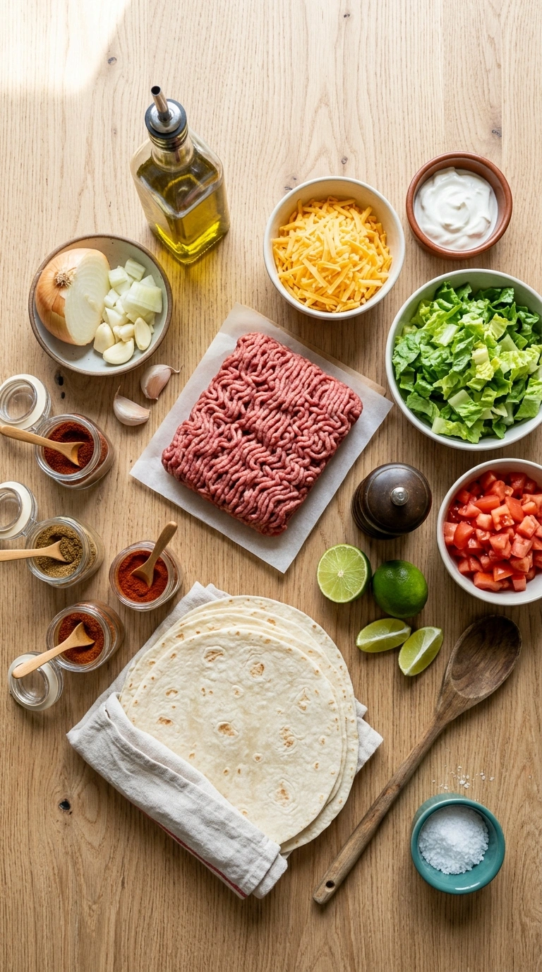 Ingredients for 30 minute beef tacos family summer