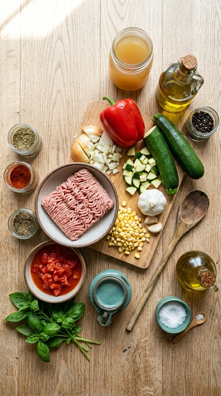 Ingredients for 30 minute turkey skillet family summer