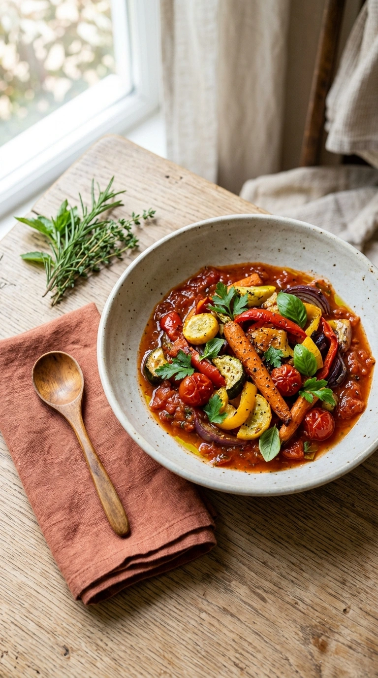 sheet pan ratatouille family summer ready to serve