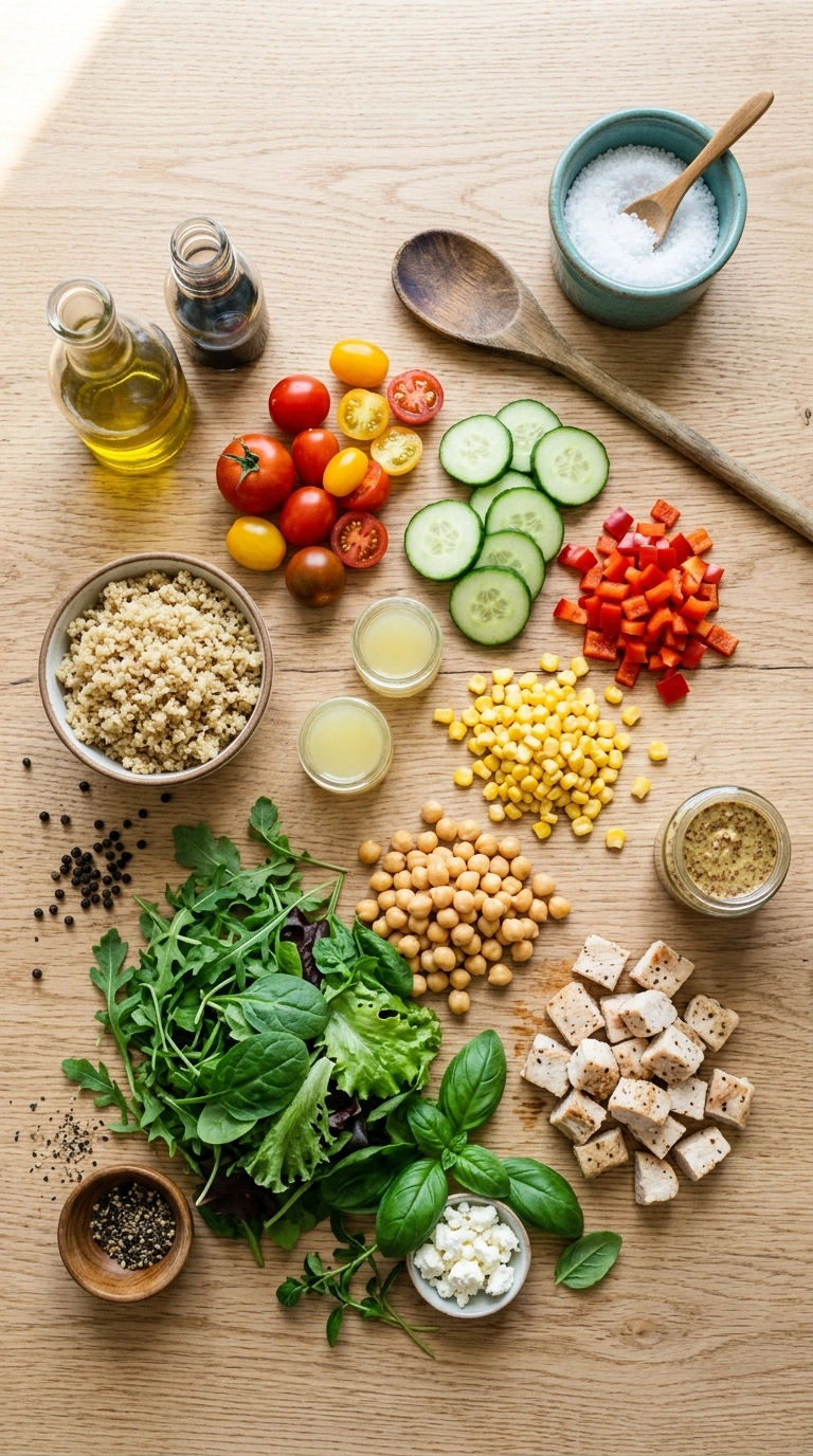 Ingredients for summer grain bowl family dinner
