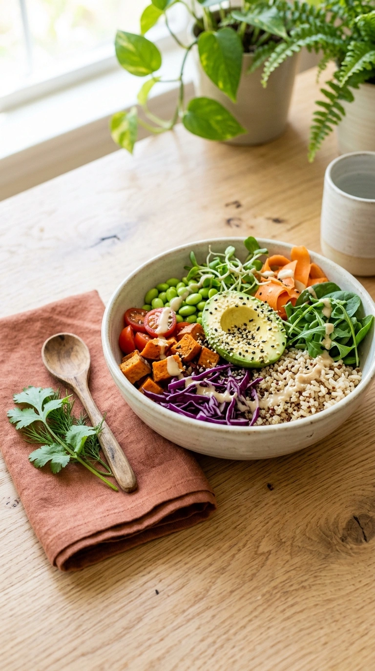 summer Buddha bowl family dinner ready to serve