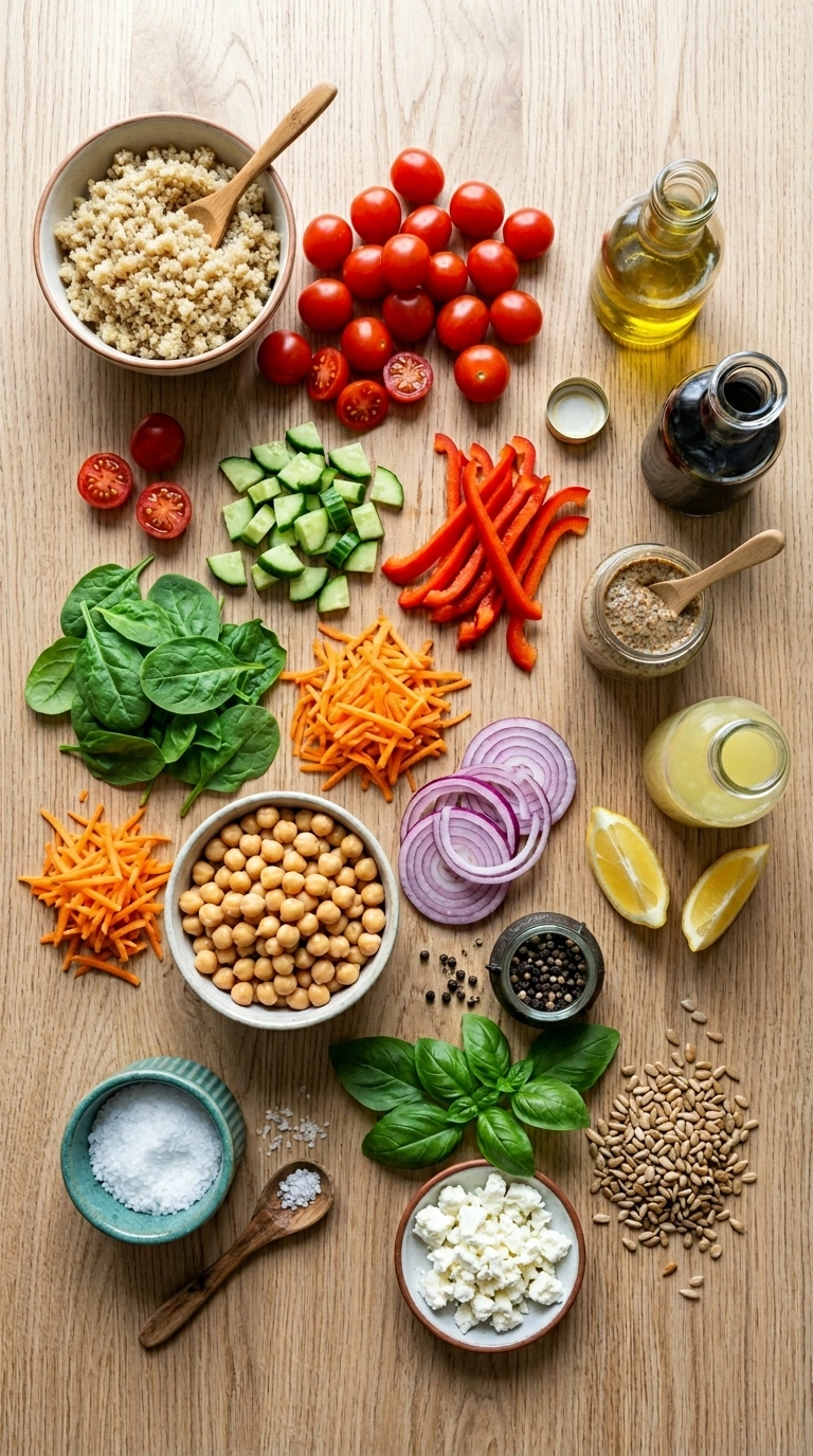 Ingredients for summer Buddha bowl family dinner