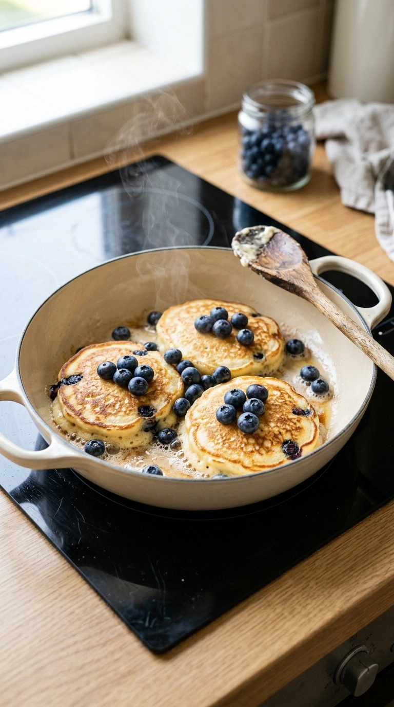 Cooking instructions for summer blueberry pancakes family