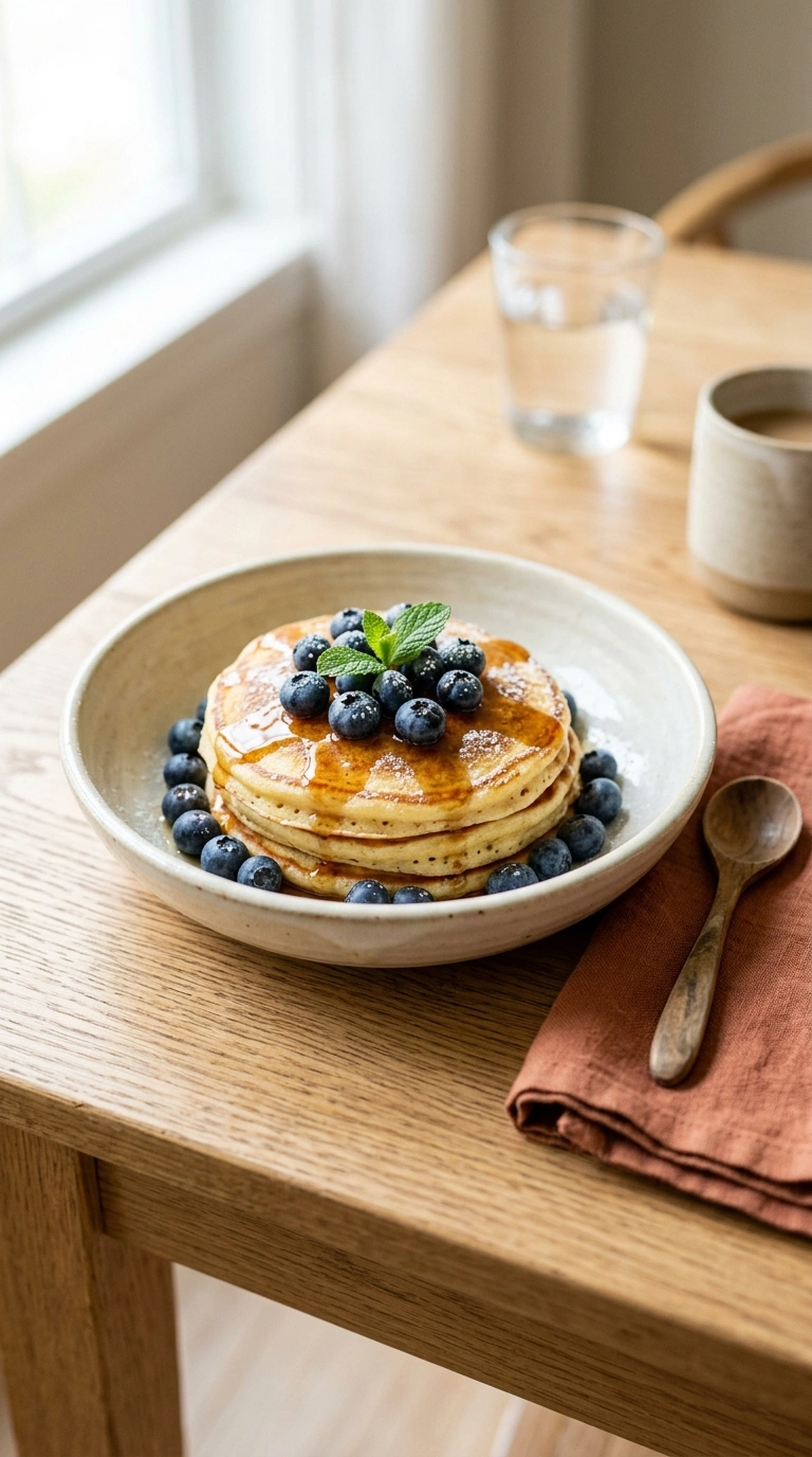 summer blueberry pancakes family ready to serve