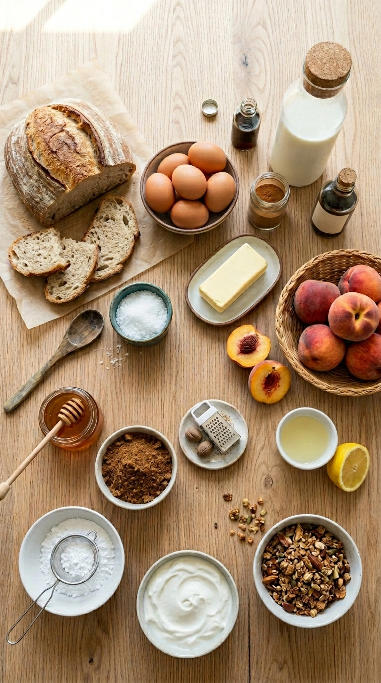 Ingredients for summer peach french toast family