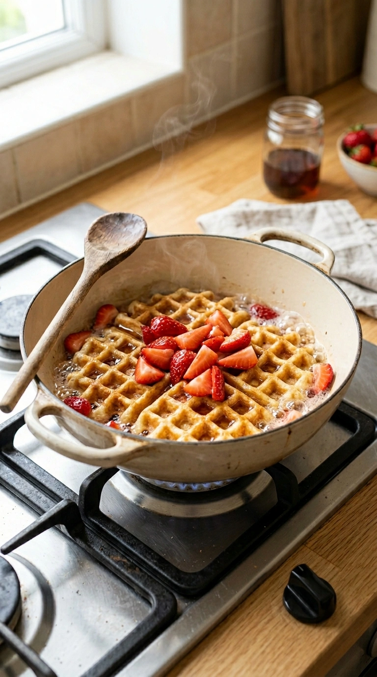 Cooking instructions for summer strawberry waffles family