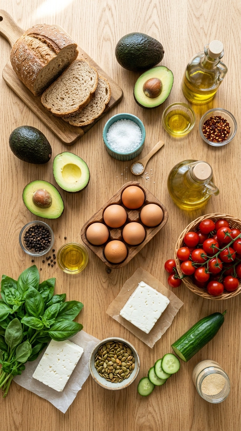 Ingredients for summer avocado toast family