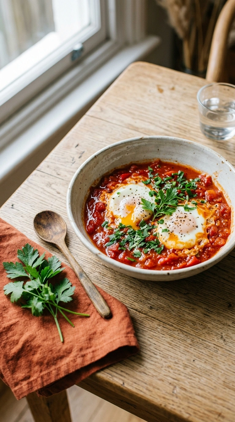 summer shakshuka breakfast family ready to serve