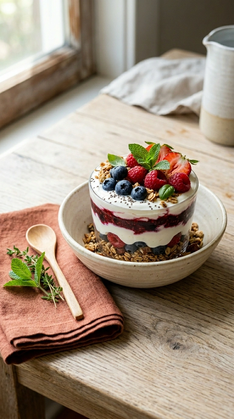 summer yogurt parfait family breakfast ready to serve