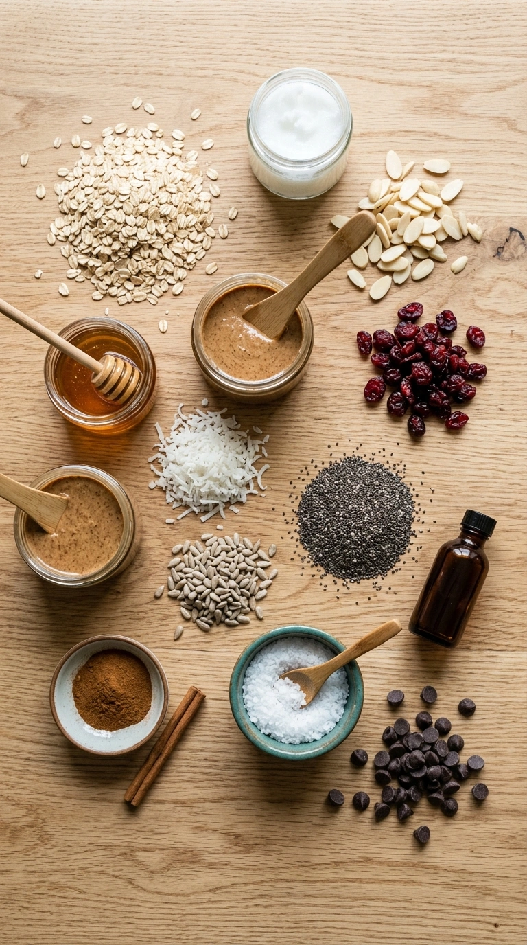 Ingredients for summer granola bars family breakfast