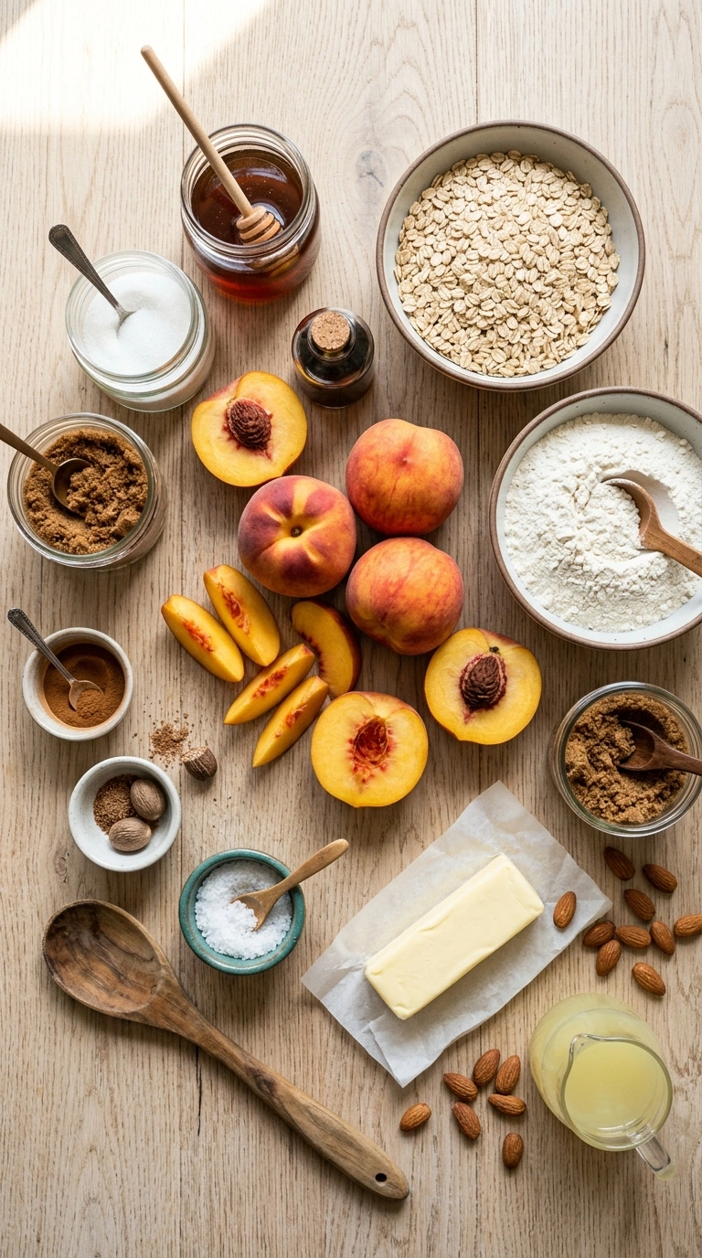 Ingredients for air fryer peach crisp family summer