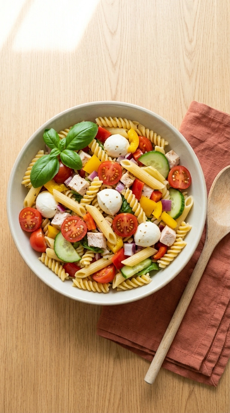 summer meal prep pasta salad family ready to serve