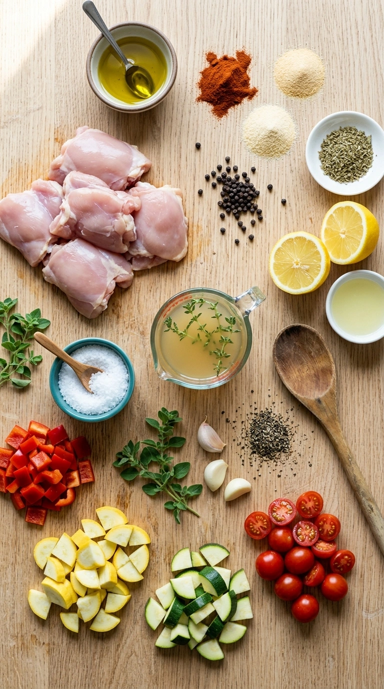 Ingredients for summer budget chicken dinner family