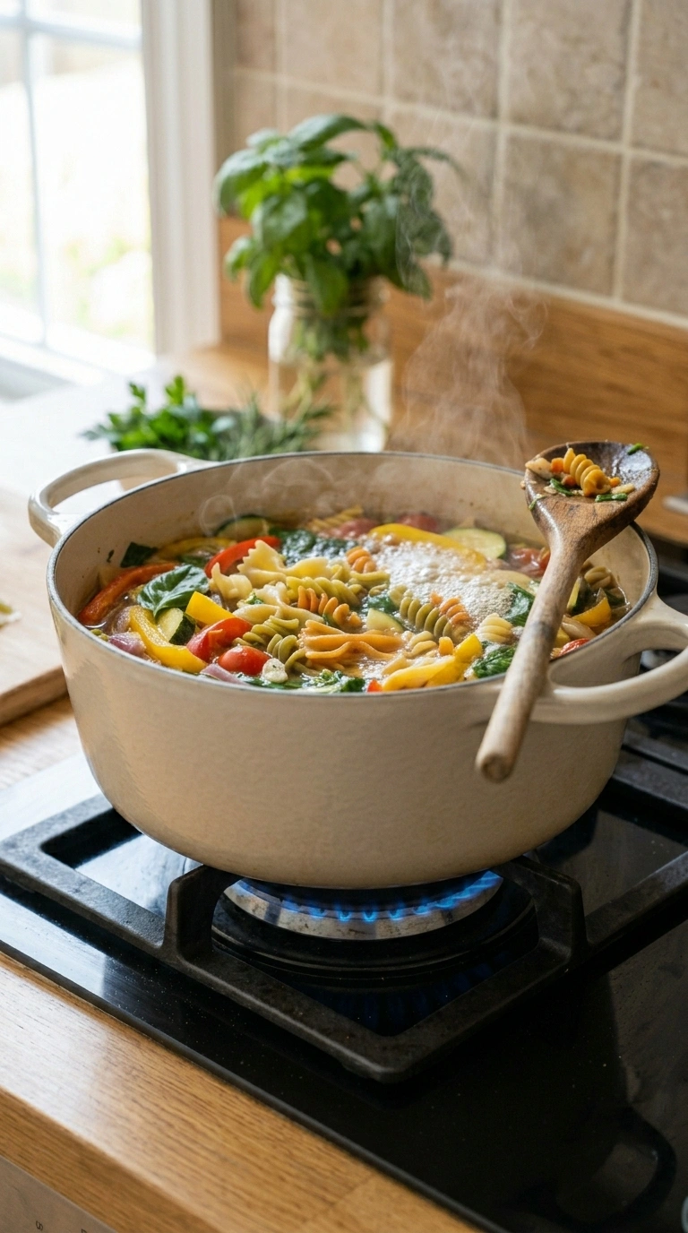 Cooking instructions for summer budget pasta dinner family
