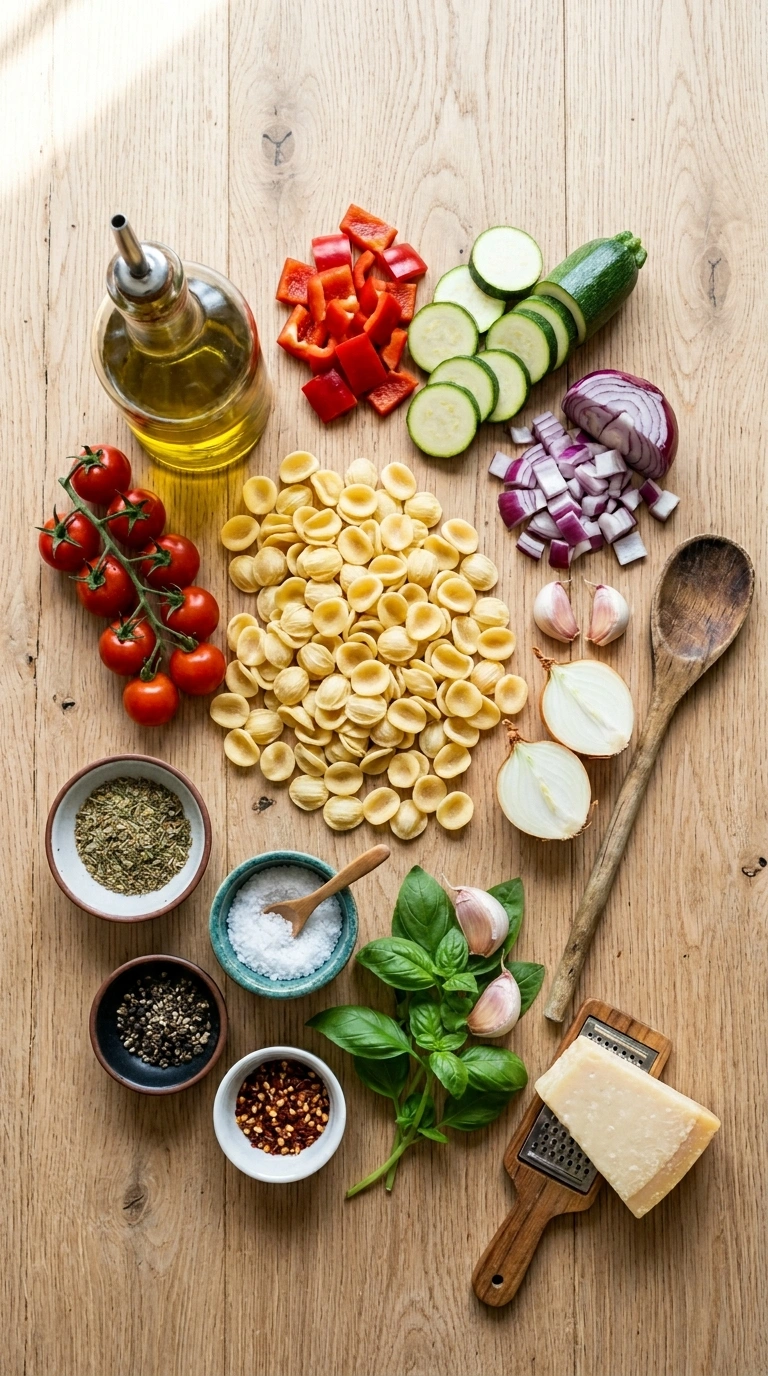 Ingredients for summer budget pasta dinner family