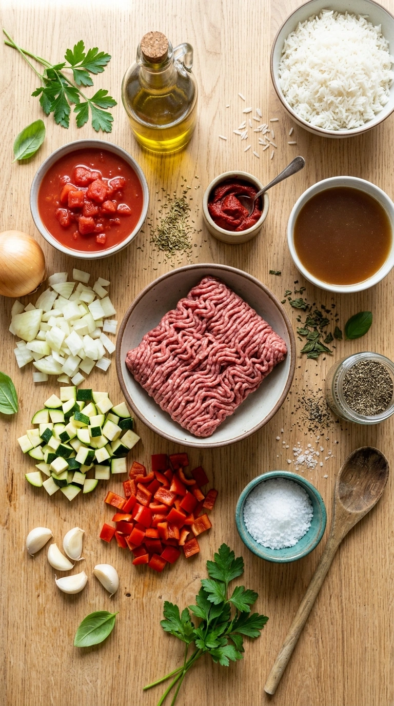 Ingredients for summer budget ground beef dinner family