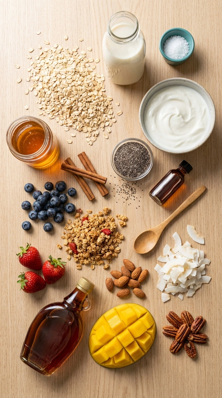 Ingredients for summer meal prep overnight oats family
